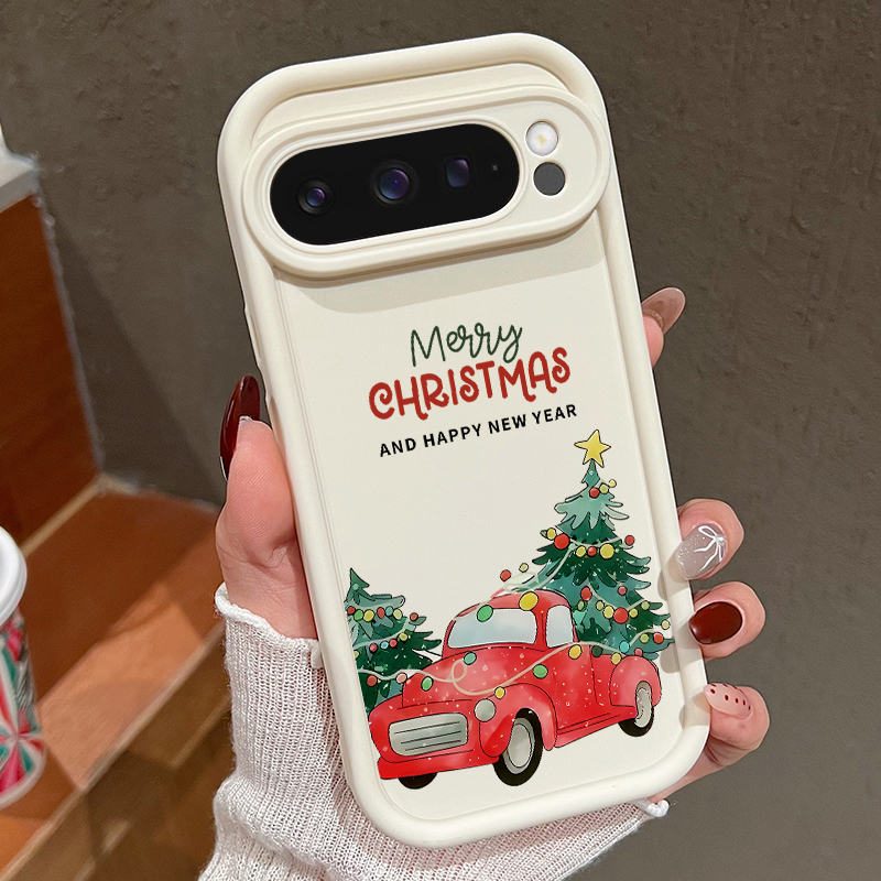 Google Pixel 9 Pro - Google Pixel 10 Pro、8A、7a、9A、10、9 Pro XL対応、クリスマス柄のピックアップトラックデザインのスマートフォンケース。Pixel
