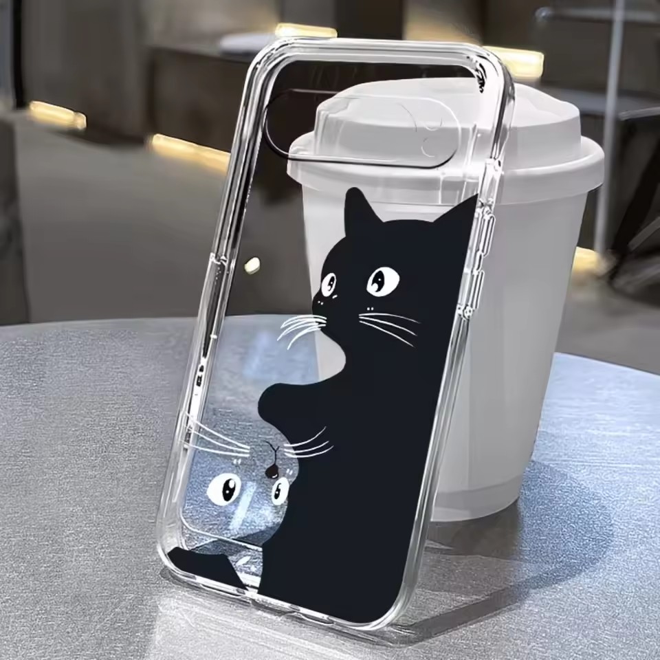 Google Pixel 9 Pro - ホットカワイイカートゥーンブラックキャット柄クリアソフトケース Google Pixel 11 10 9