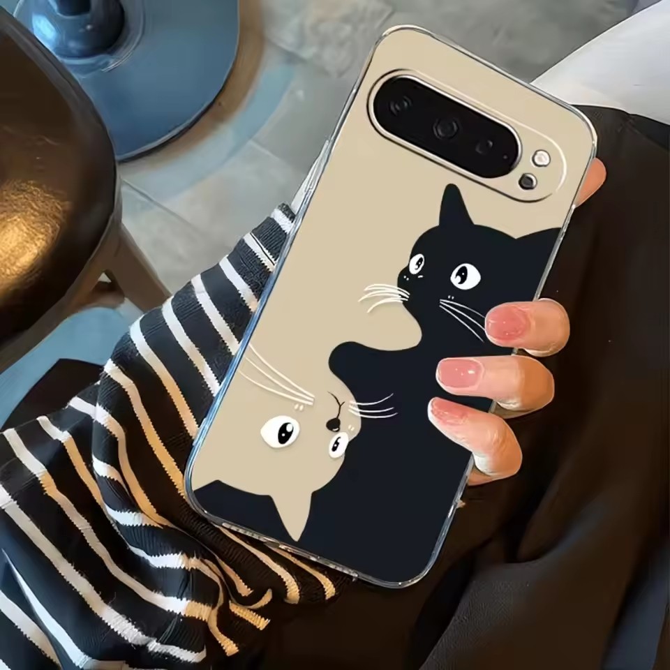 ホットカワイイカートゥーンブラックキャット柄クリアソフトケー - Google Pixel 9 Pro のレビューと価格