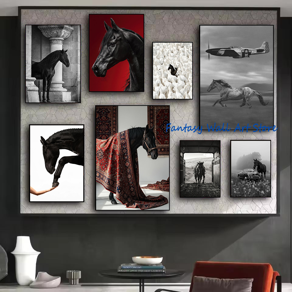 黒馬の写真ヴィンテージ高級ウォールアート頑丈な馬馬術写真プリ - Luxury Lifestyle Pictures のレビューと価格